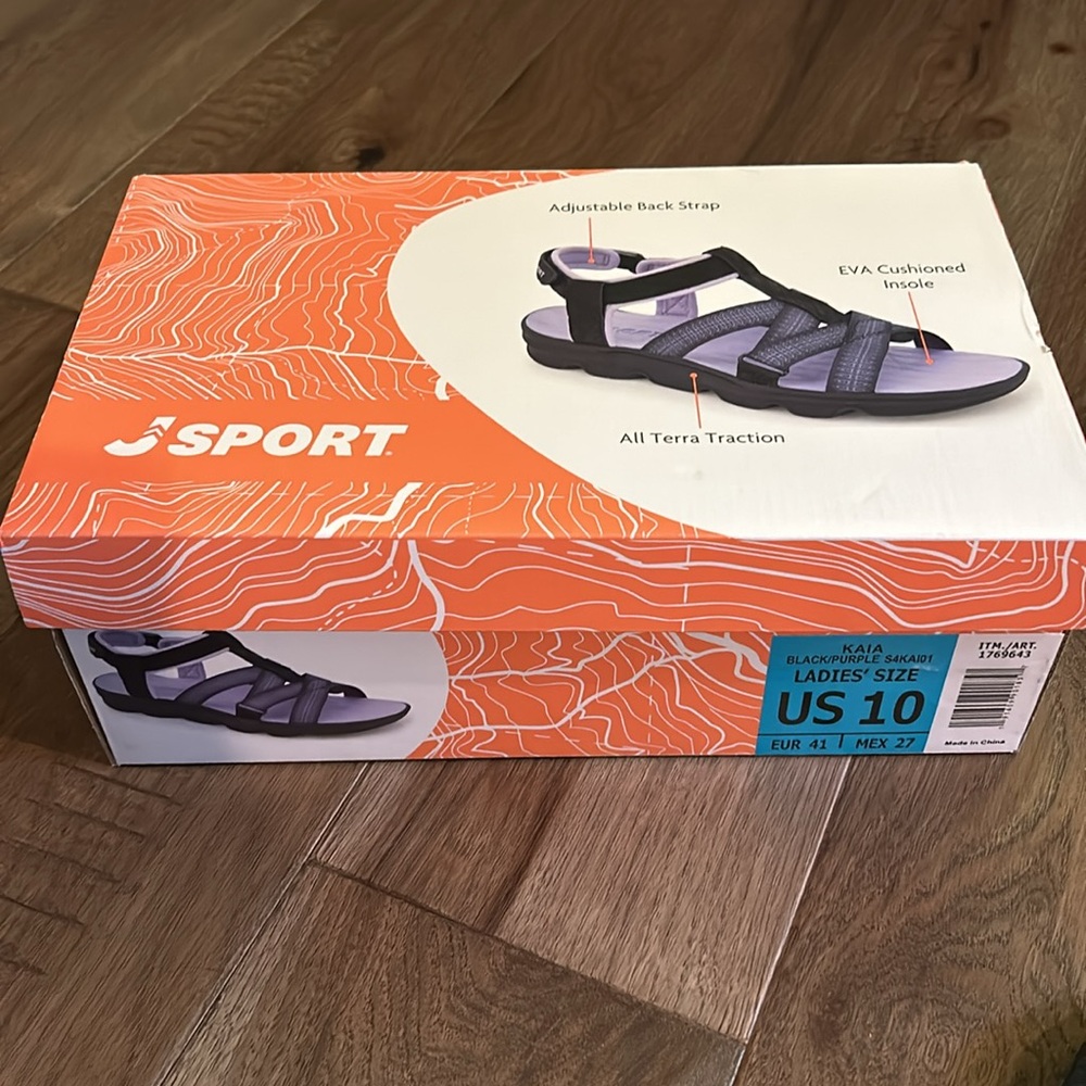 J Sport- Kaia blk/purple sandals.  Size 10